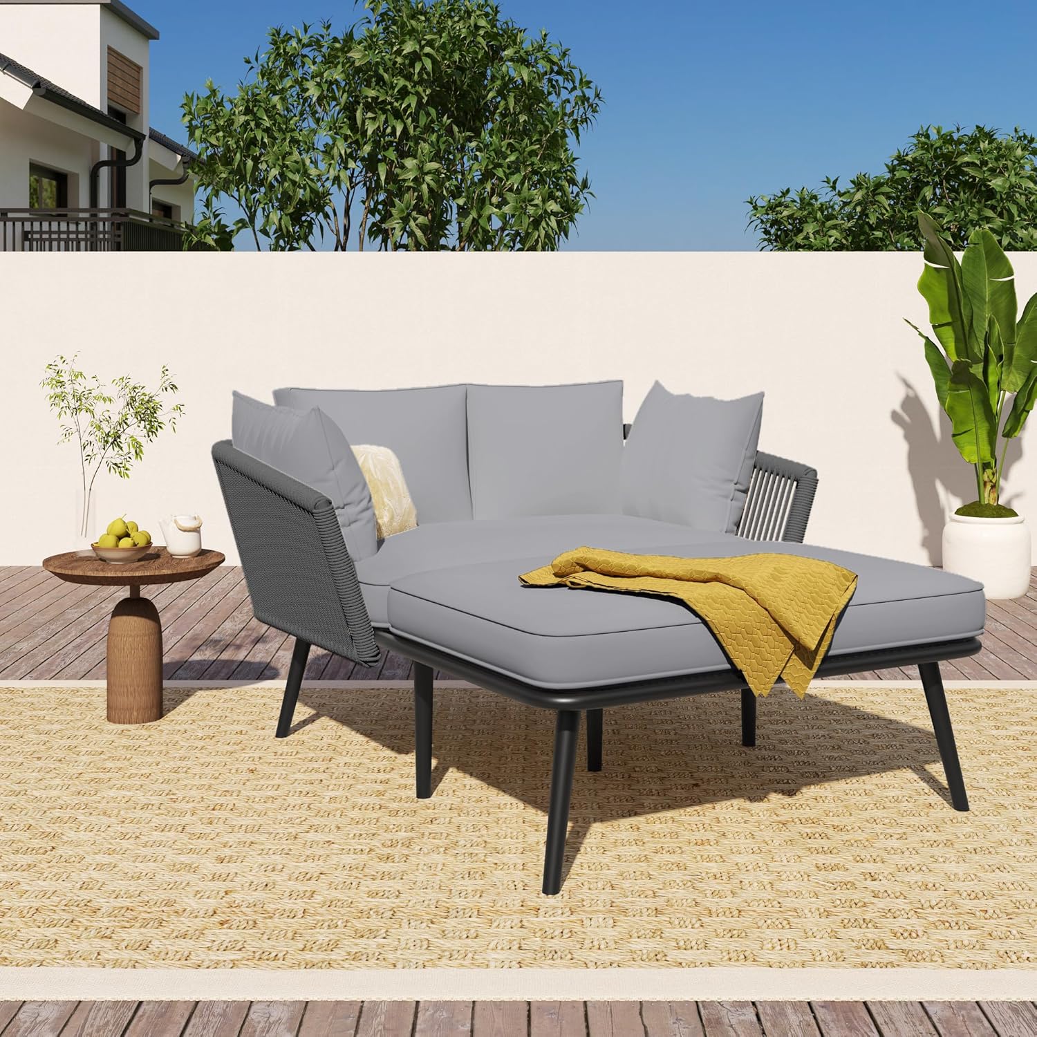 Outdoor Garden Sofa Bed Daybed 2 Seater Grey