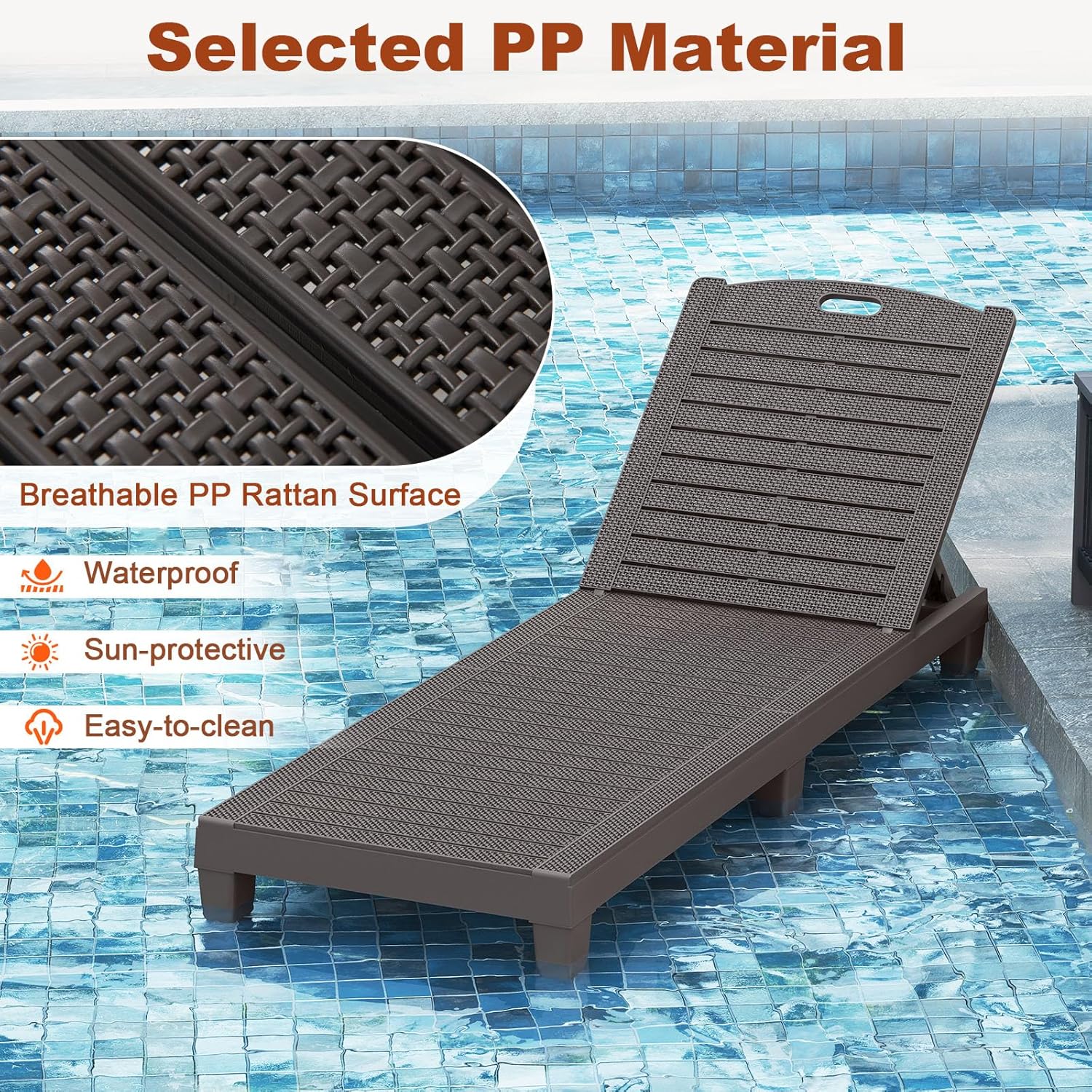 Set of 2 Rattan Style Sun Loungers Brown 5 Level