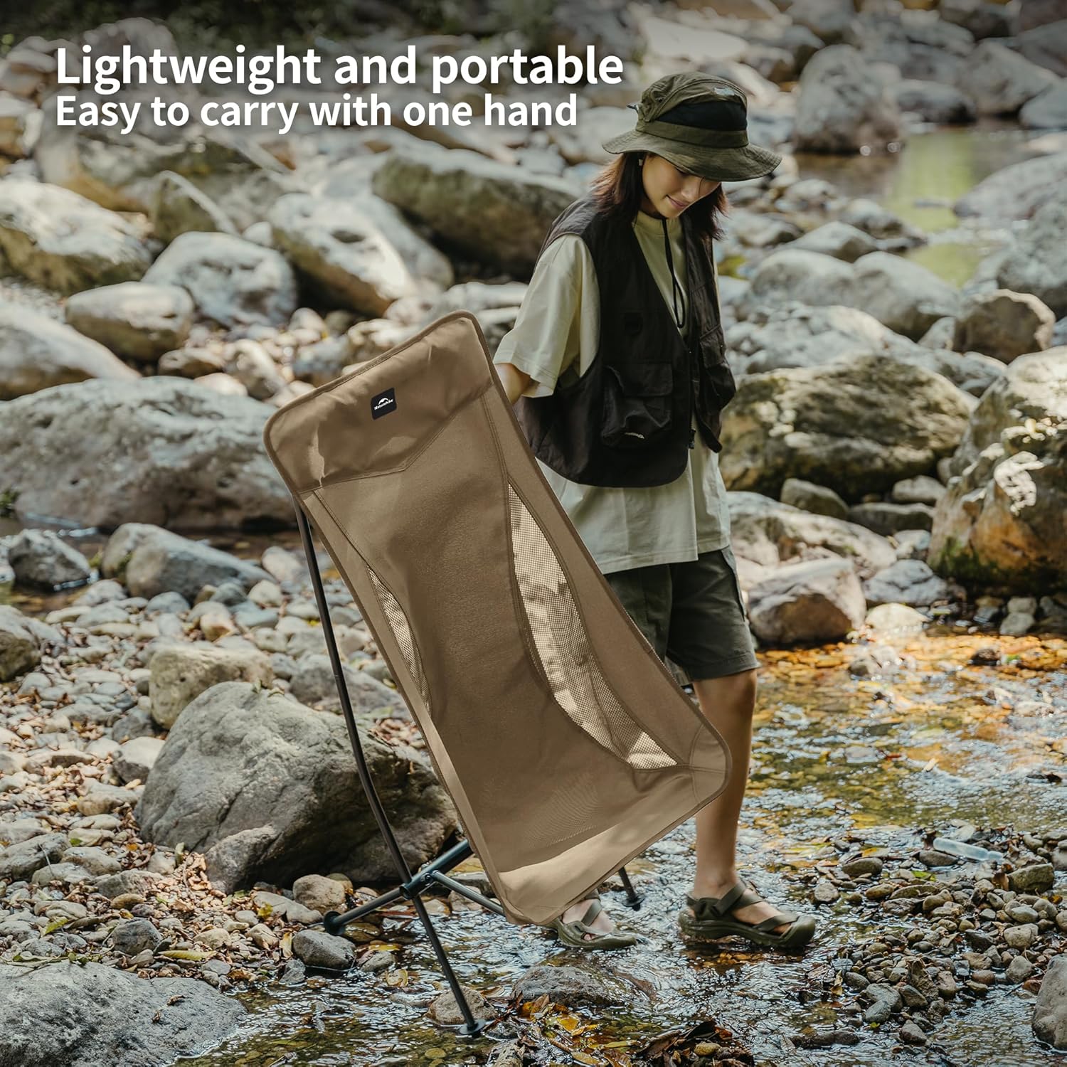 Ultralight Camping Chair Non Slip Feet Brown