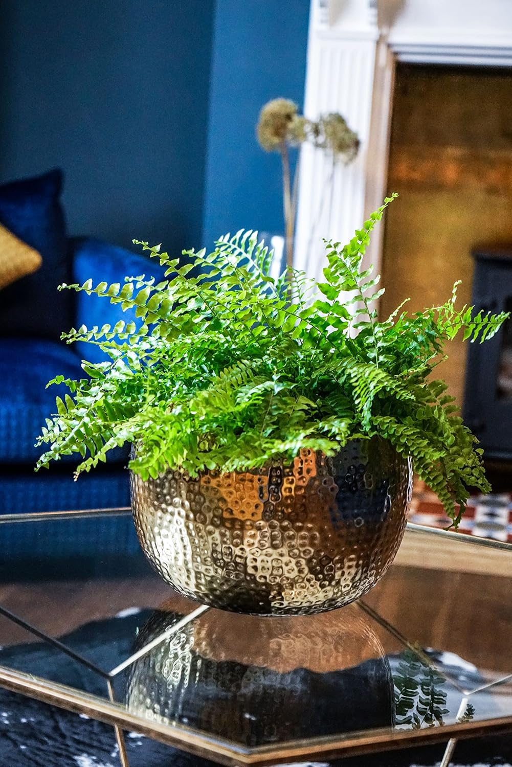 Hammered Gold Planter Bowl 30cm Indoor Metal Plant Pot