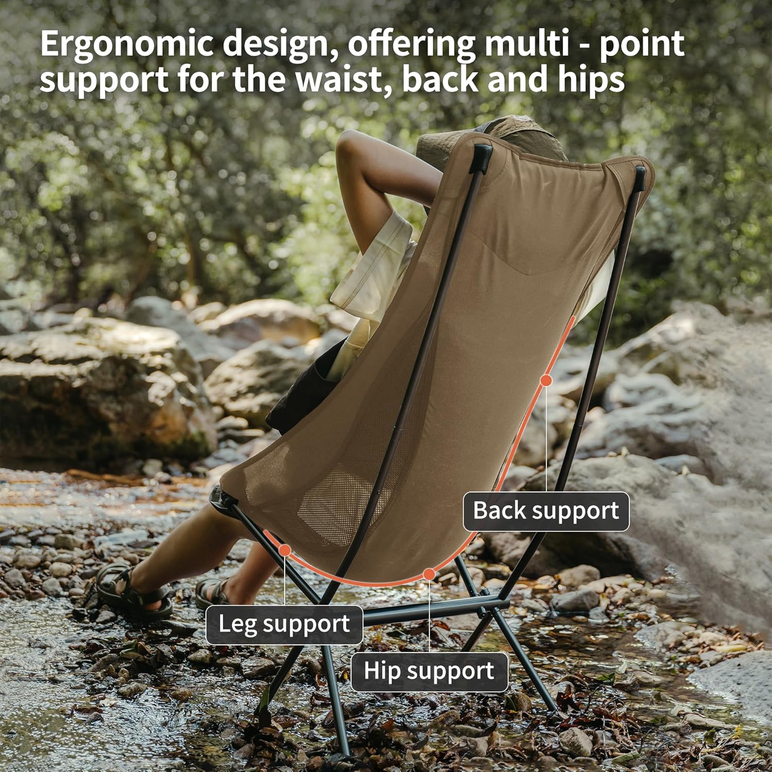 Ultralight Camping Chair Non Slip Feet Brown