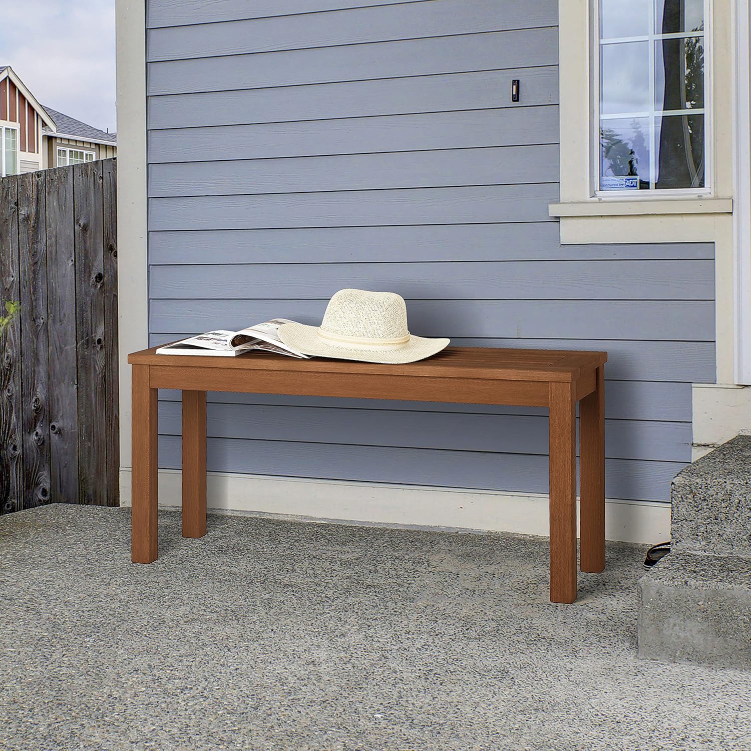 Backless Wooden Garden Bench Outdoor Patio Seat 100cm