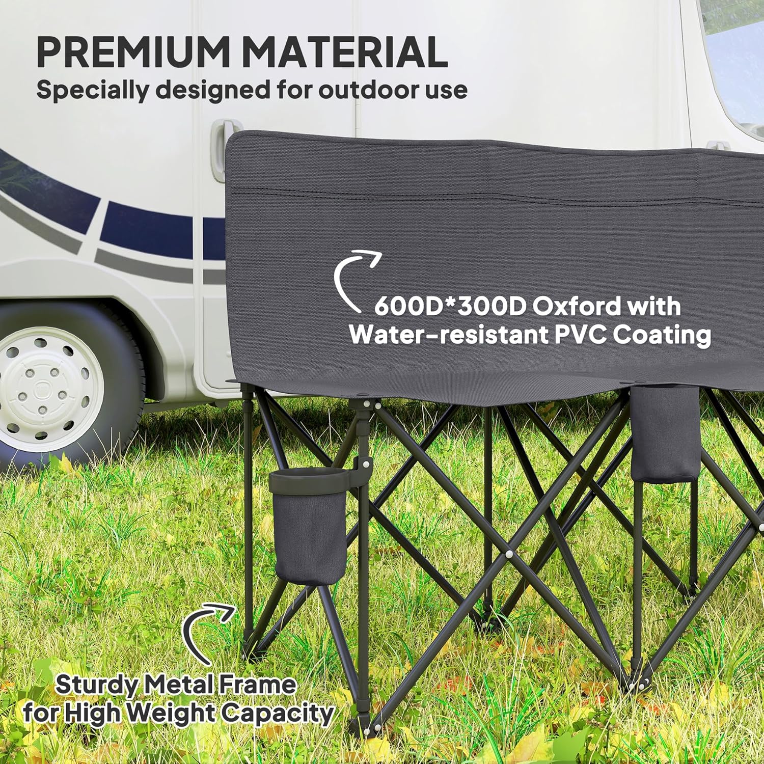 6 Seater Folding Camping Bench Portable Outdoor Chair Grey