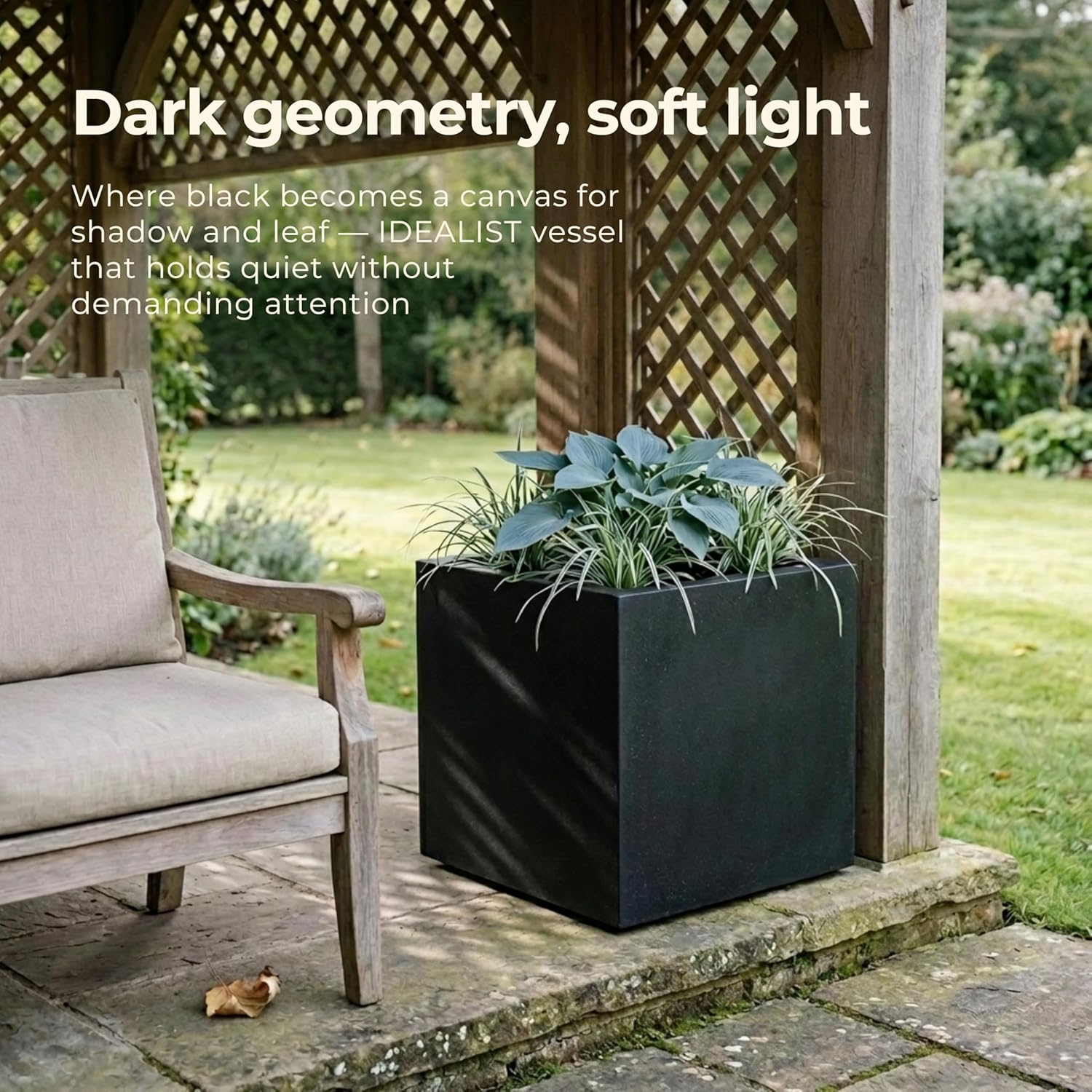 50cm Large Square Planter Black Stone Effect Tree Pot Drainage