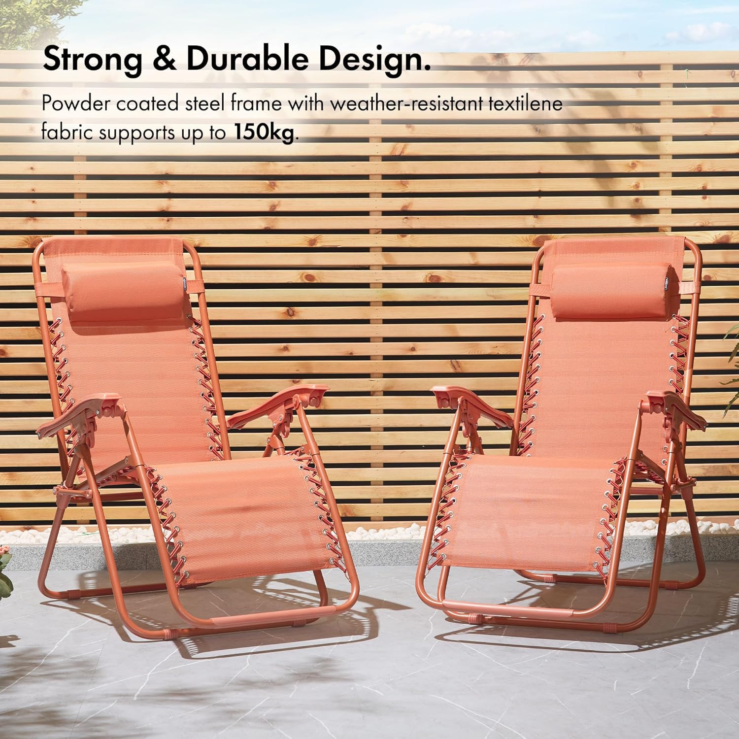Zero Gravity Garden Chairs Set of 2 Folding Reclining Loungers