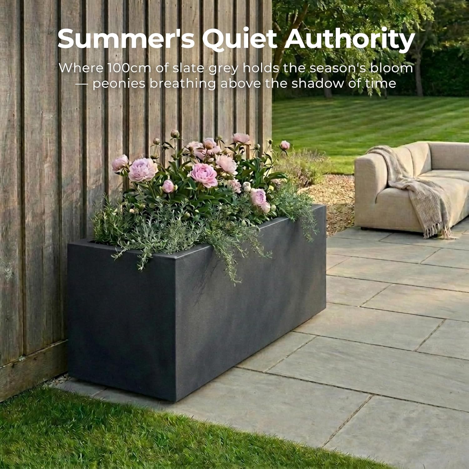 85cm Large Trough Planters Set 2 Dark Grey Stone Effect Pots