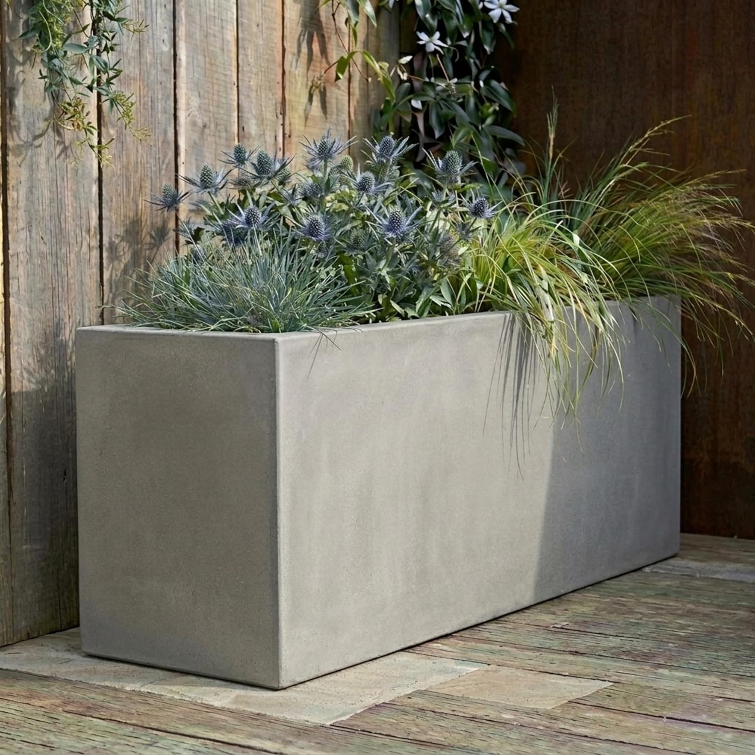 100cm Large Trough Planter Grey Stone Effect Garden Pot