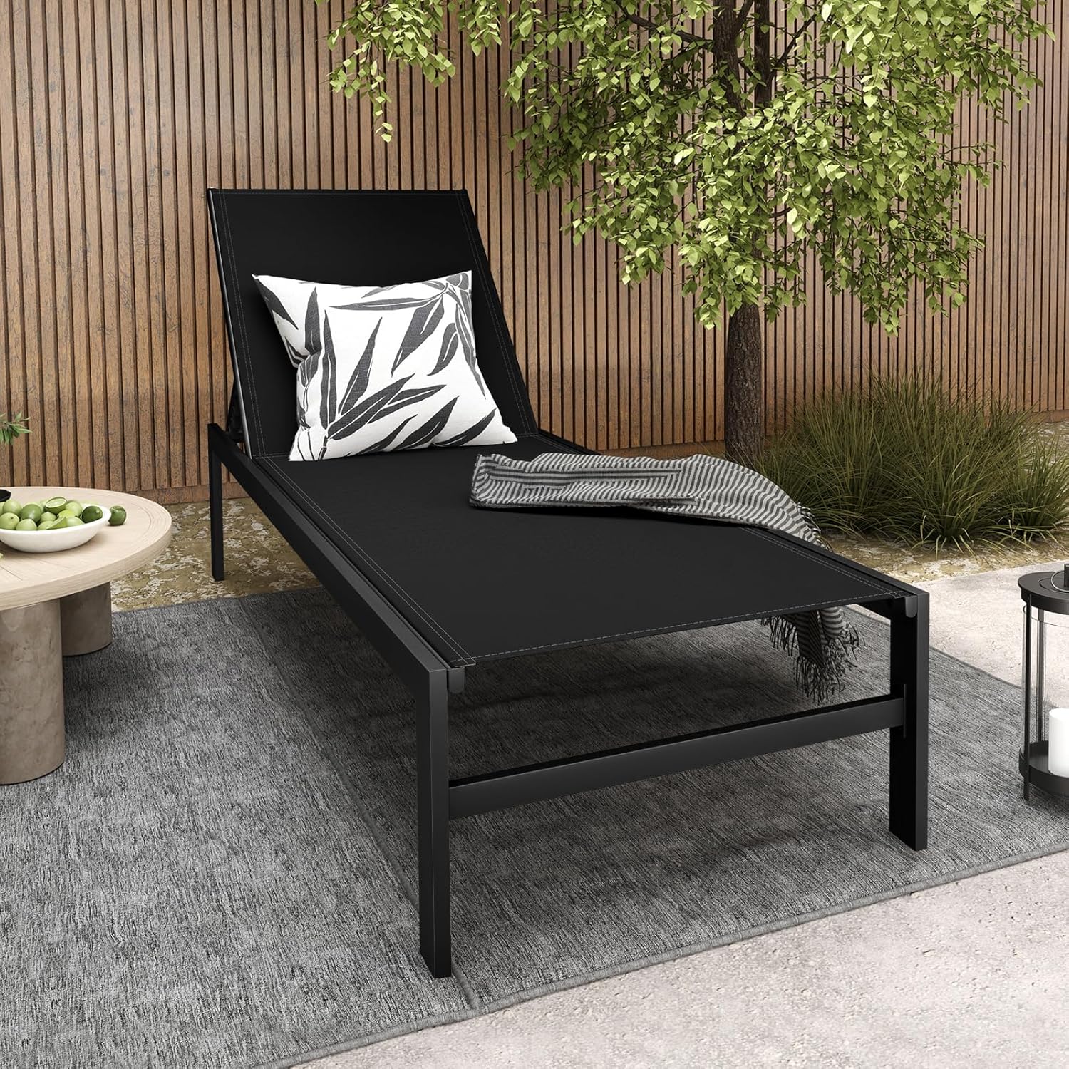 6 Level Aluminum Sun Lounger Recliner Chair Black