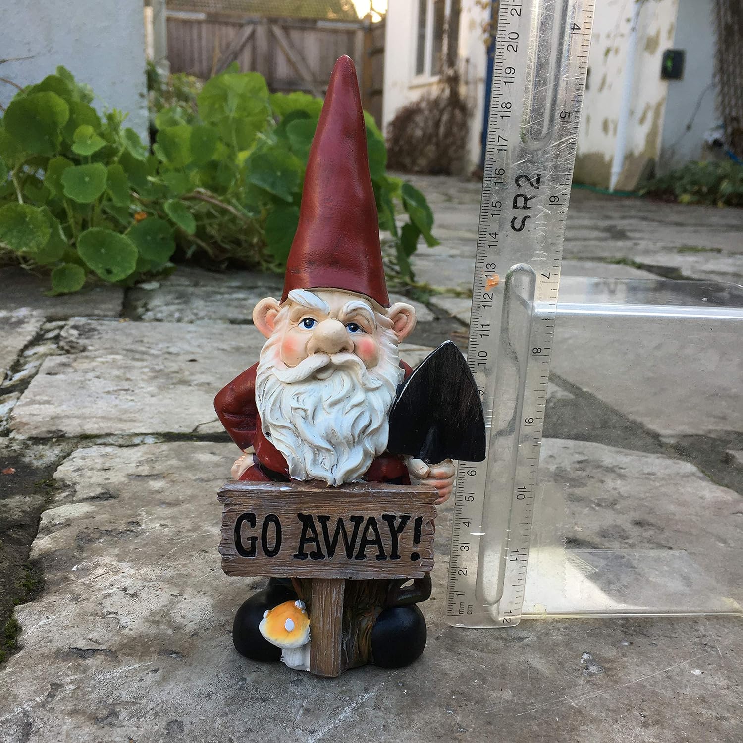 Funny Garden Gnome Go Away Sign Statue Resin Outdoor Decor