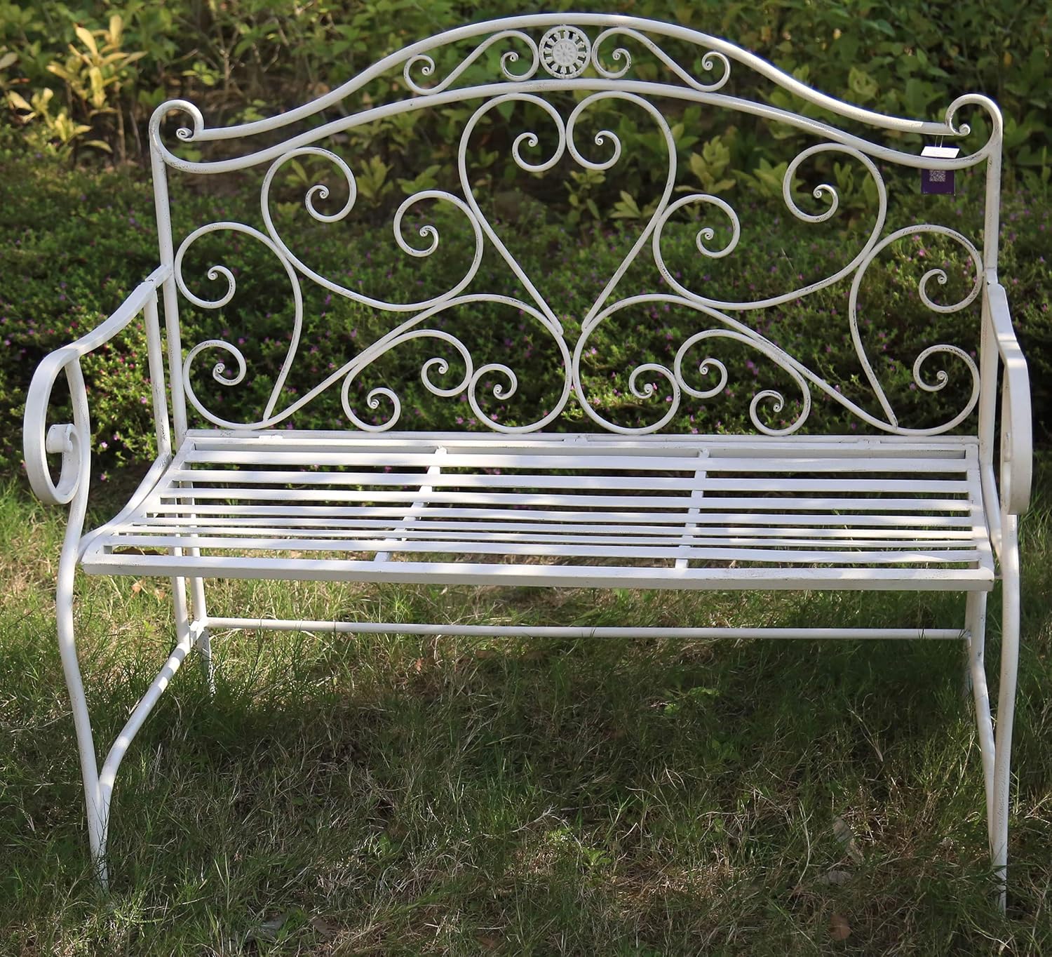 Vintage Metal Garden Bench Foldable Patio Seat White Iron
