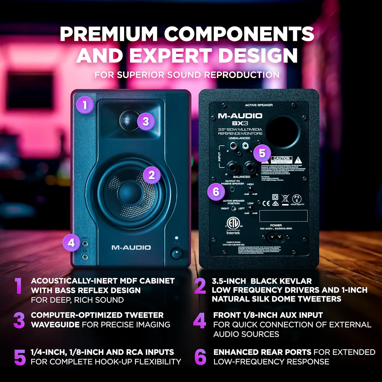 120W Studio Monitor Speakers 3.5" Desktop PC Recording Audio