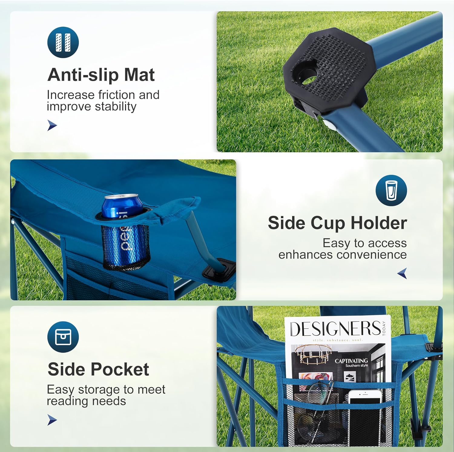 Set of 2 Folding Camping Chairs Cooler Bag Blue