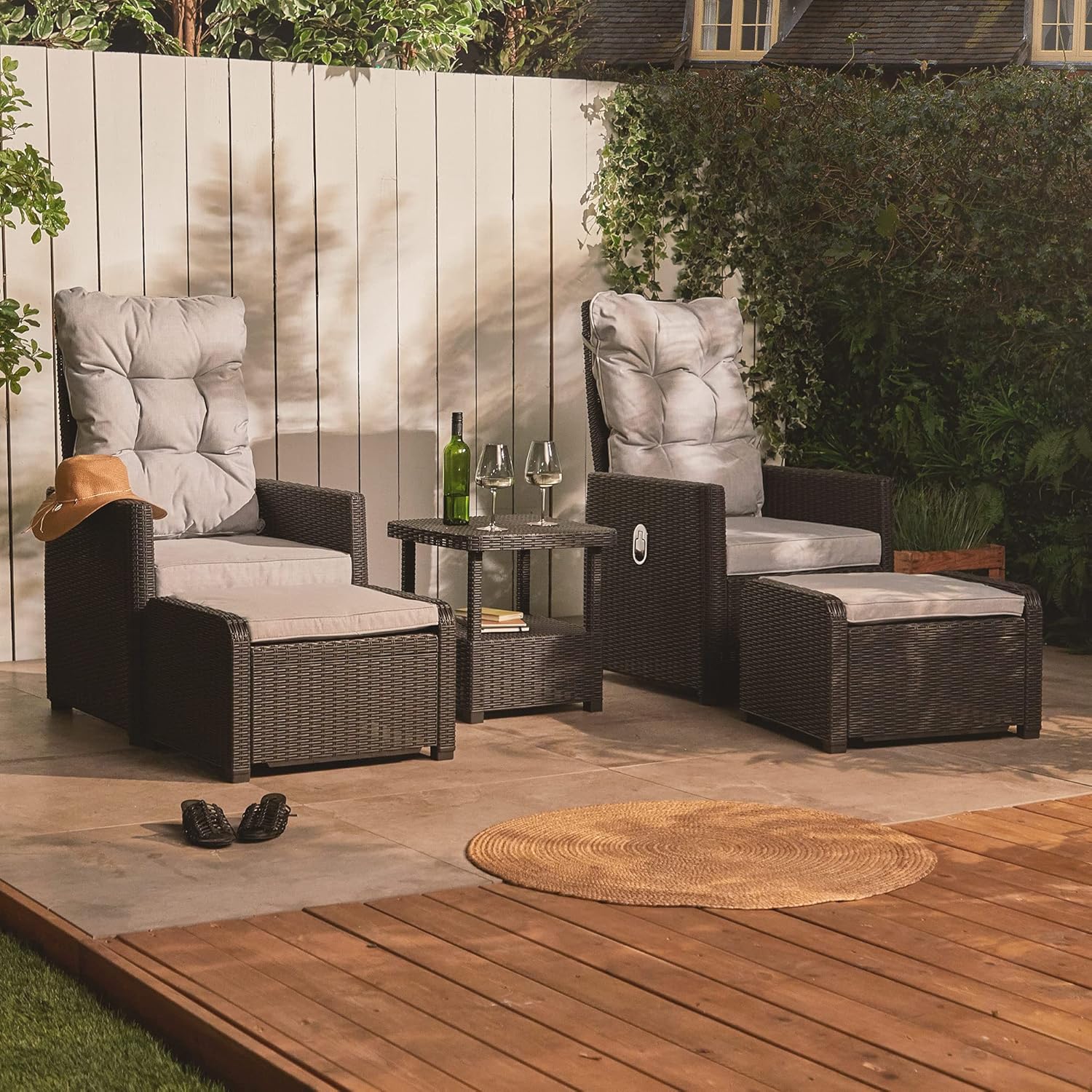 Reclining Rattan Bistro Set 2 Seater Chairs Stools Table