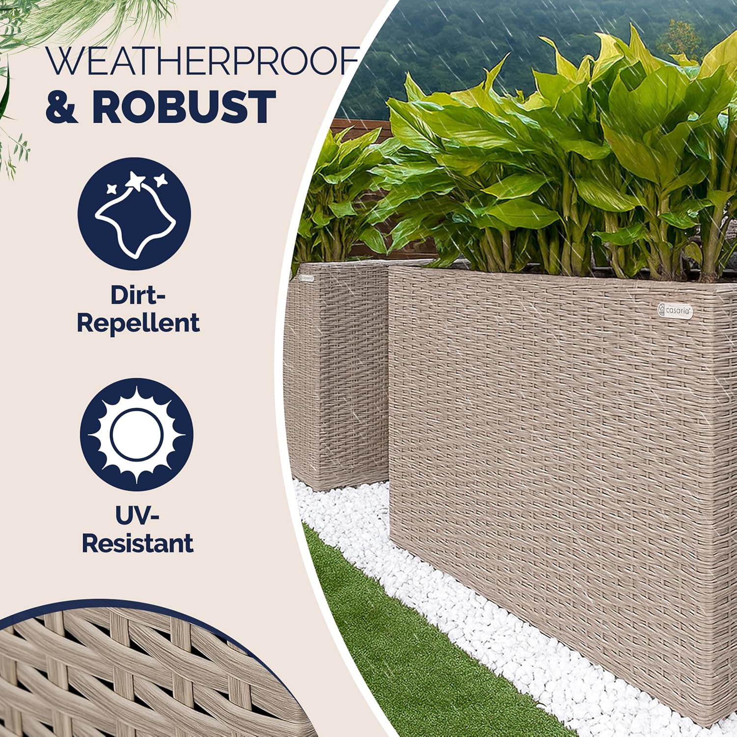Large Tall Rattan Planter Box 95cm Cream with 4 Inner Pots