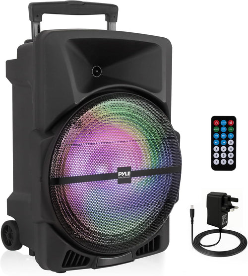 Portable PA Speaker 800W Bluetooth Karaoke LED Wheels Trolley