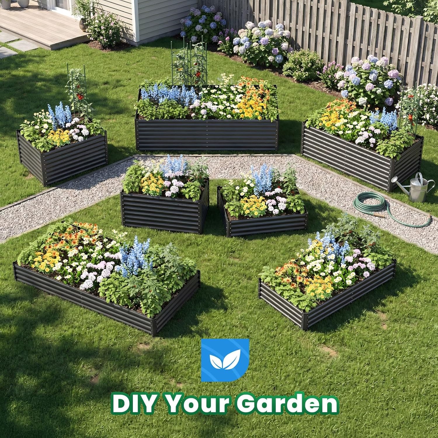Large Galvanized Raised Garden Bed 180x90cm with Tomato Cage