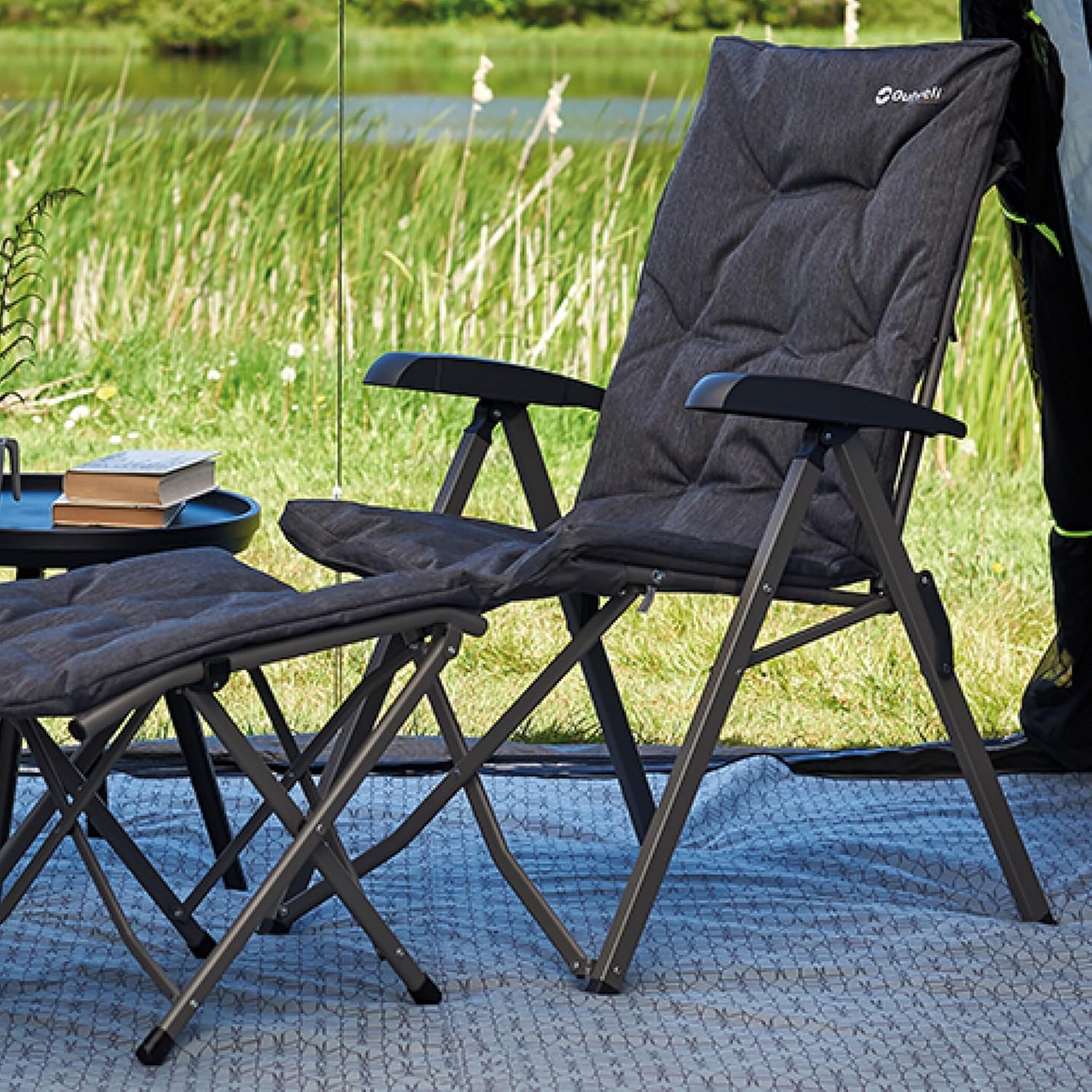 High Back Reclining Camping Chair 4 Position Padded Grey