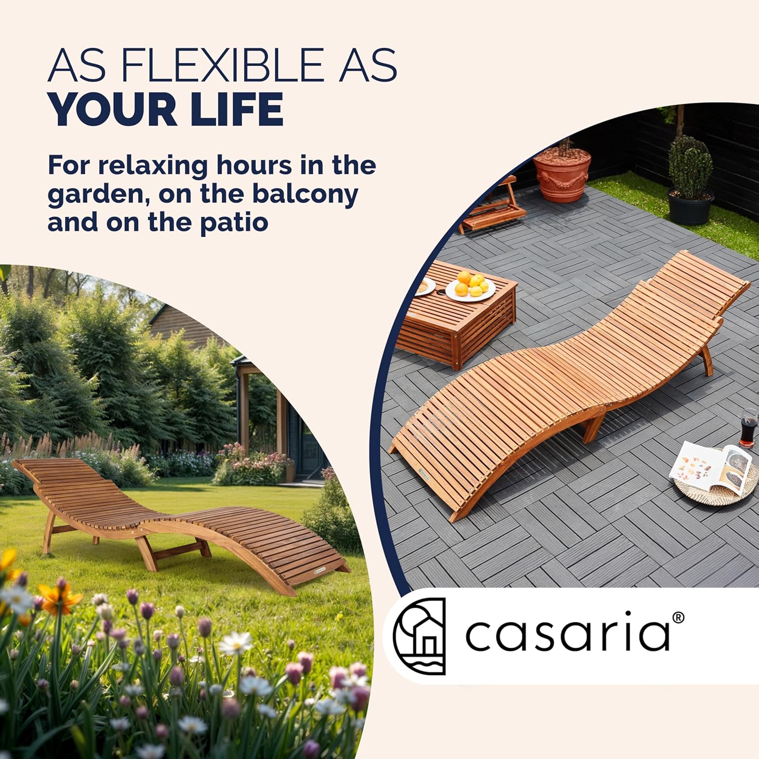 2 Foldable Wooden Sun Loungers Acacia Garden Recliners