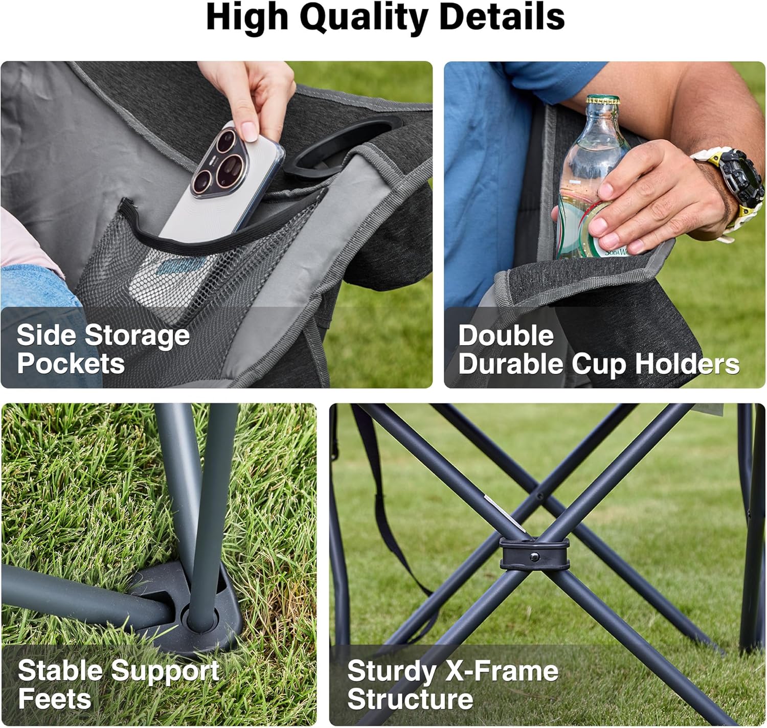 Oversized Padded Camping Chair Heavy Duty 227KG Black