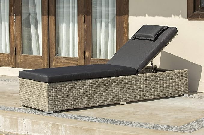 Rattan Wicker Sun Lounger with Cushion Cover Brown
