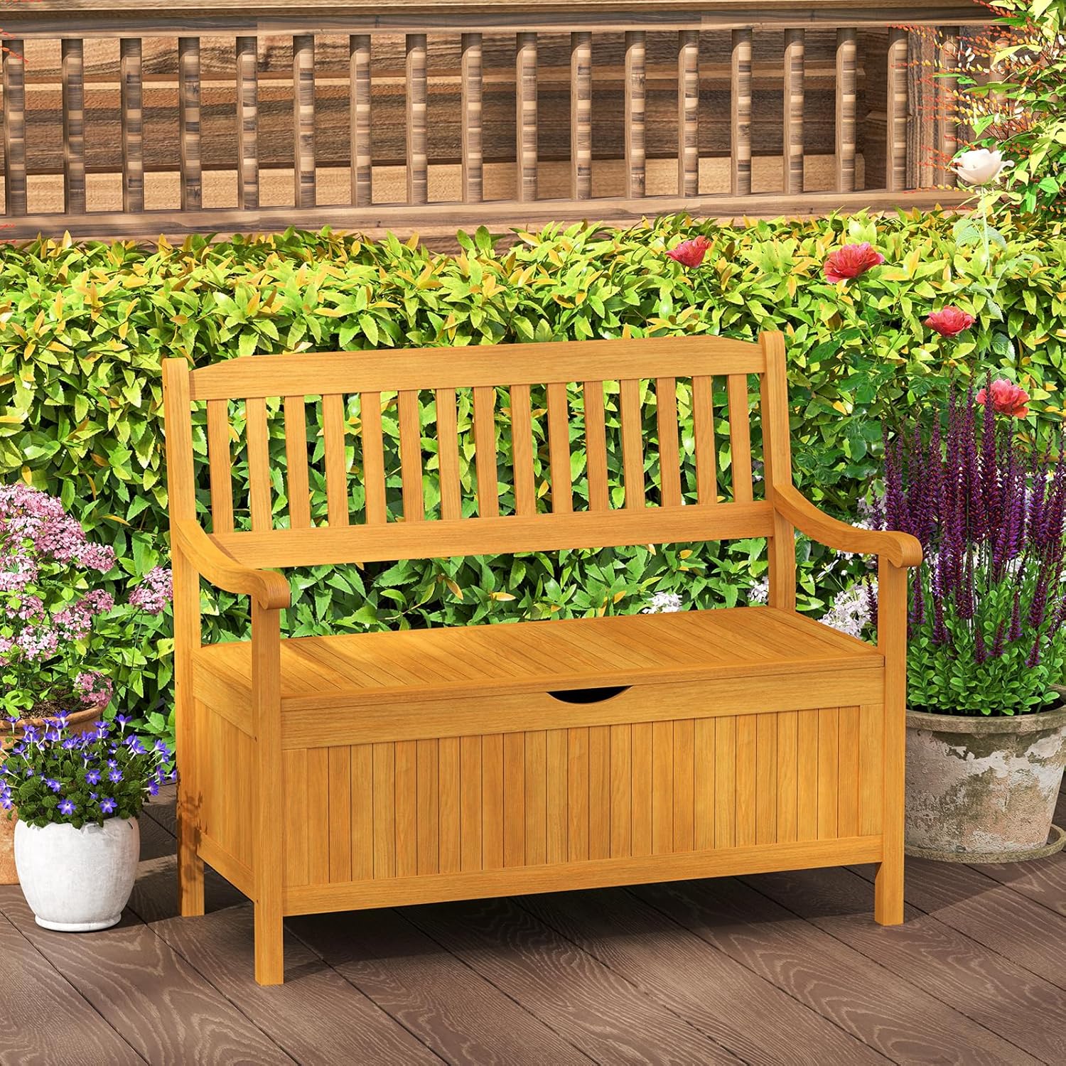 Acacia Wood Garden Storage Bench 2 Seater 125L Patio Seat