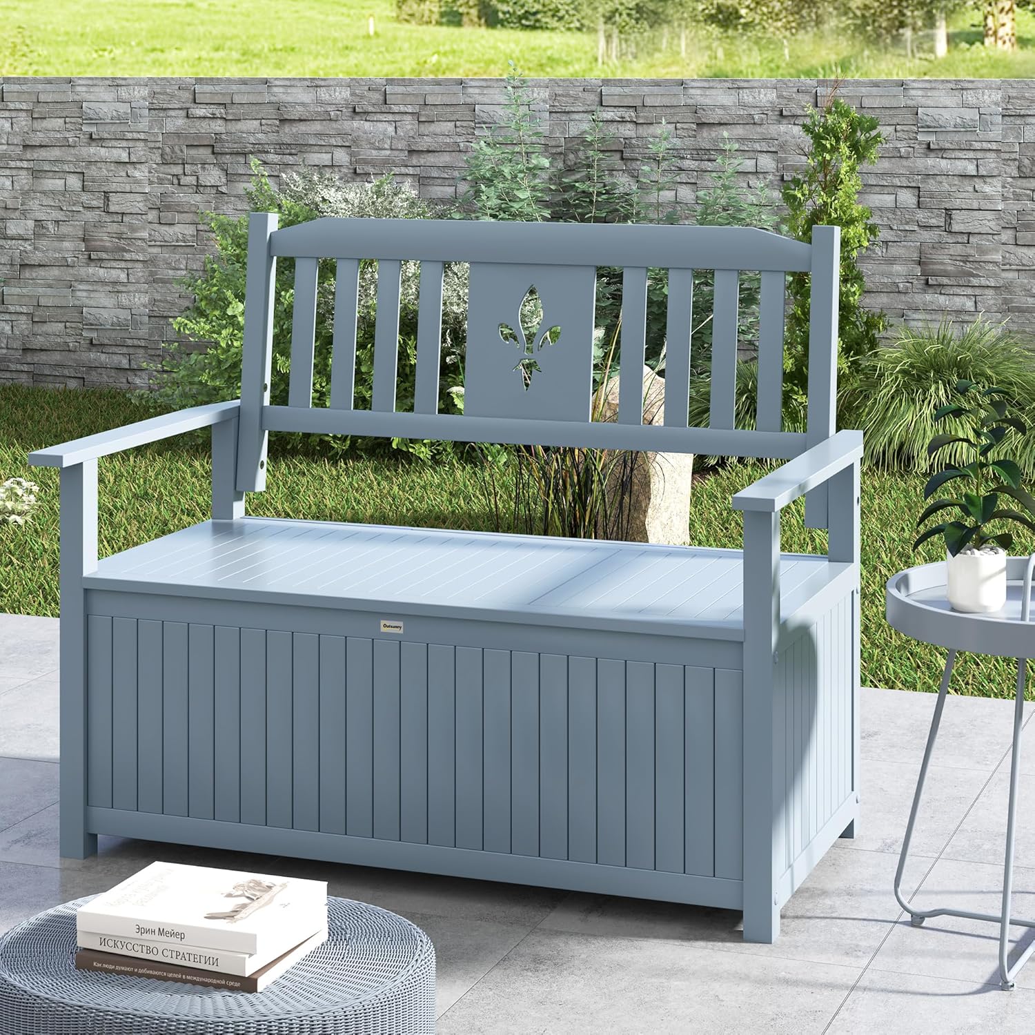 2 Seater Wooden Garden Storage Bench 164L Outdoor Patio Seat w/Backrest