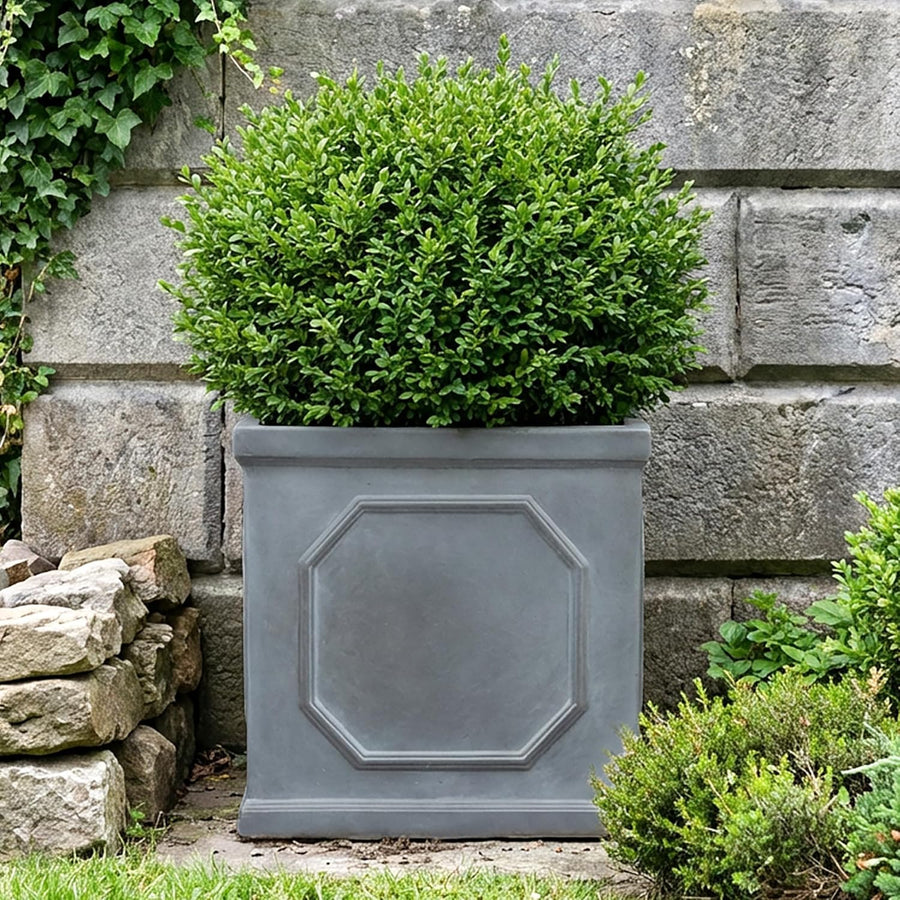 37cm Square Planter Faux Lead Grey Garden Pot Drainage