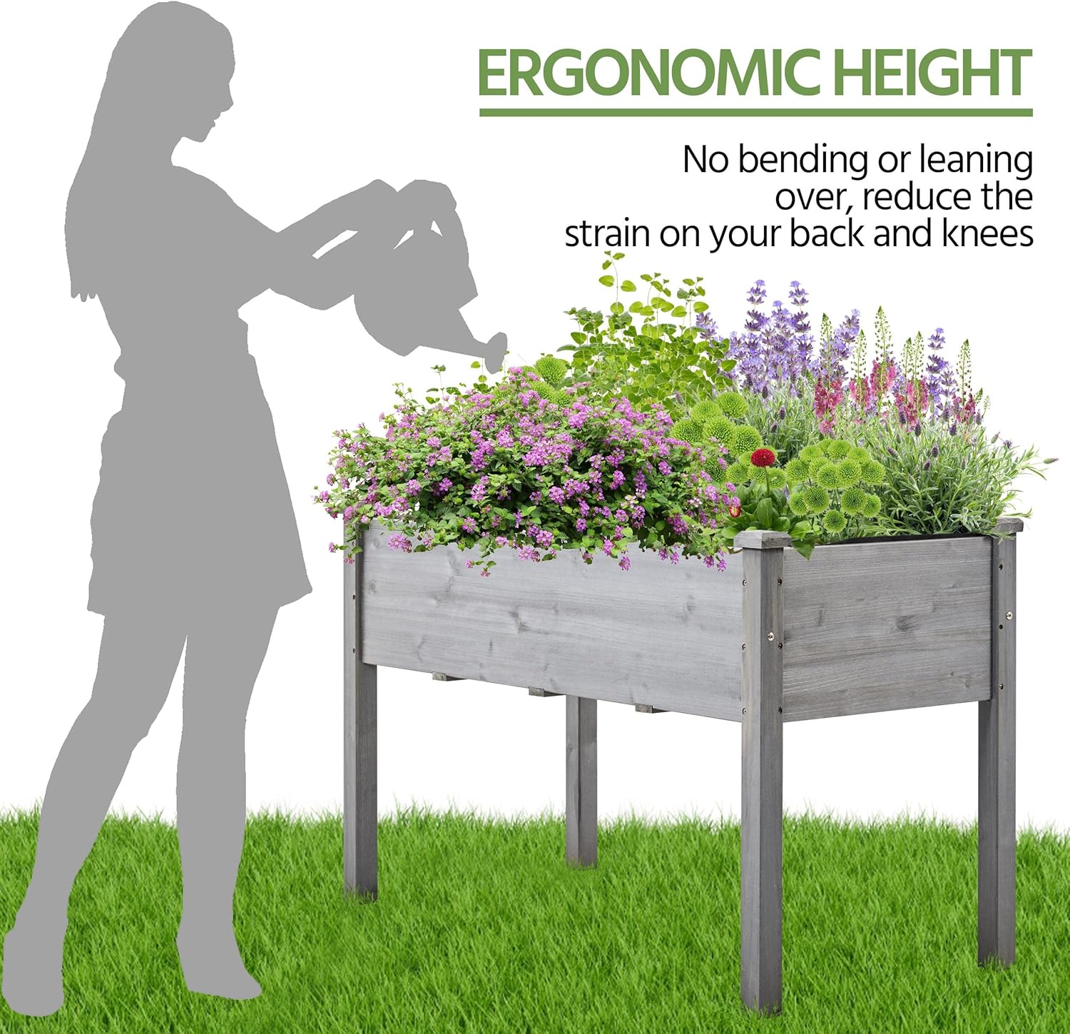 Raised Wooden Garden Bed Grey Elevated Planter Box 120cm