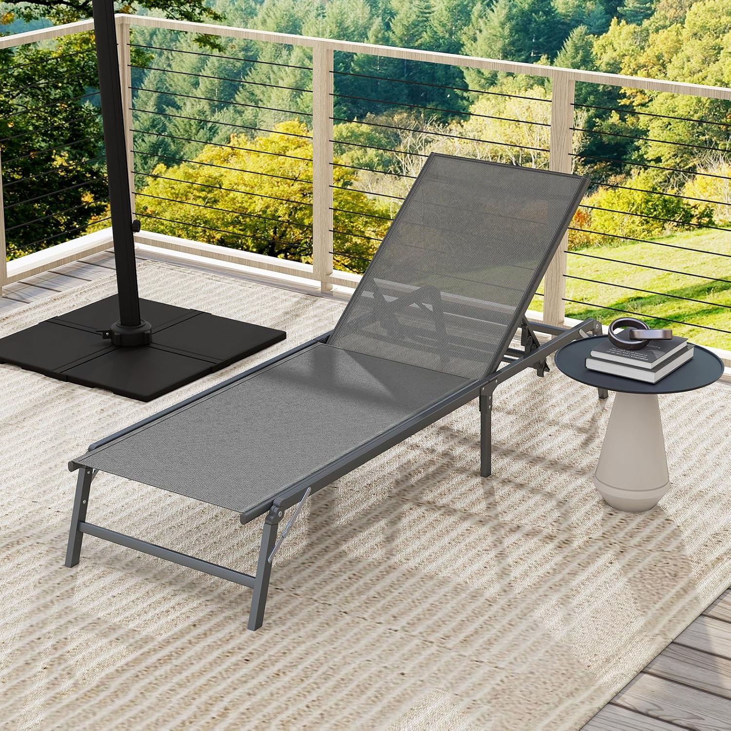 Folding Sun Lounger 5 Position Reclining Garden Chair Grey