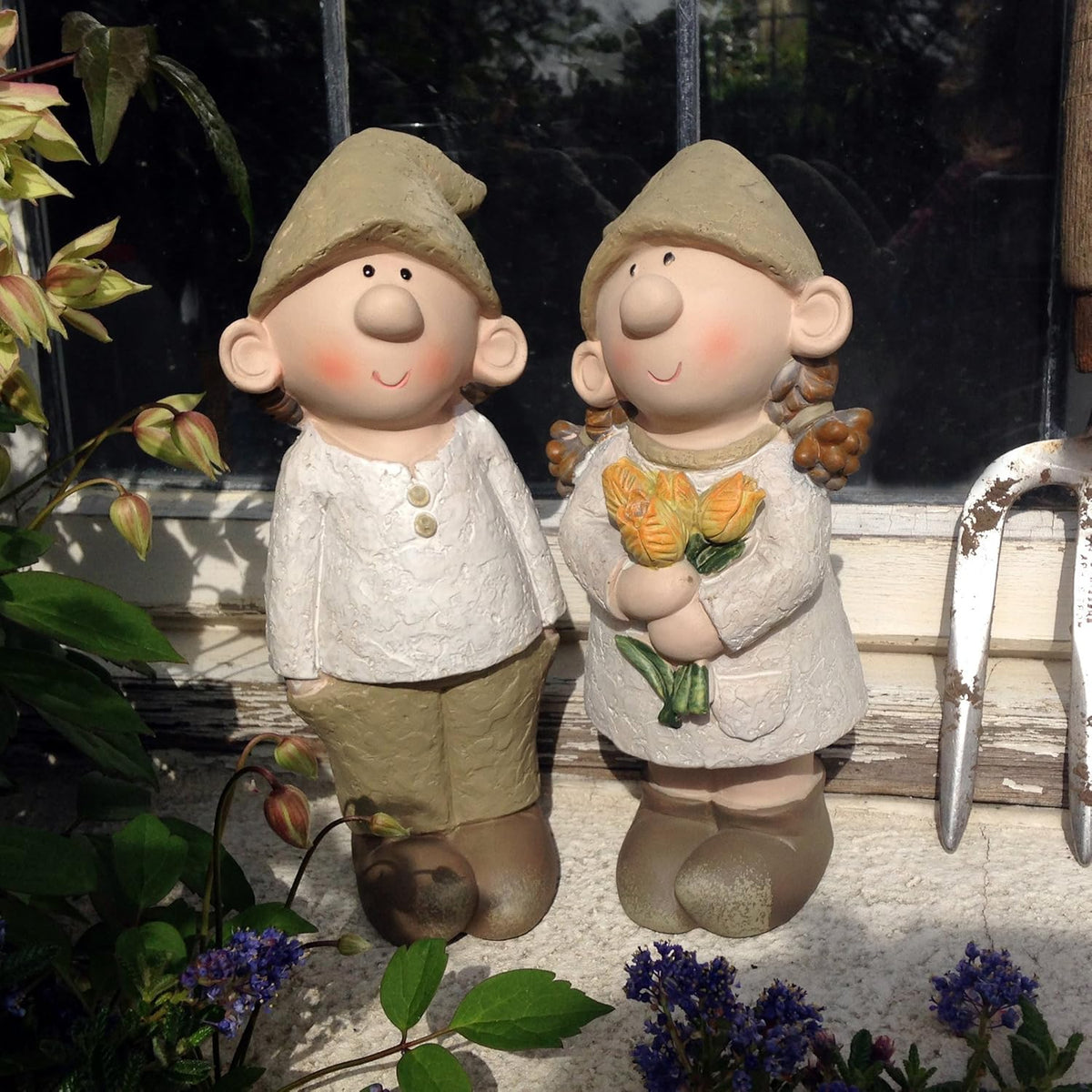 Elf Gnome Figurines Set Garden Ornament Resin Fairy Decor