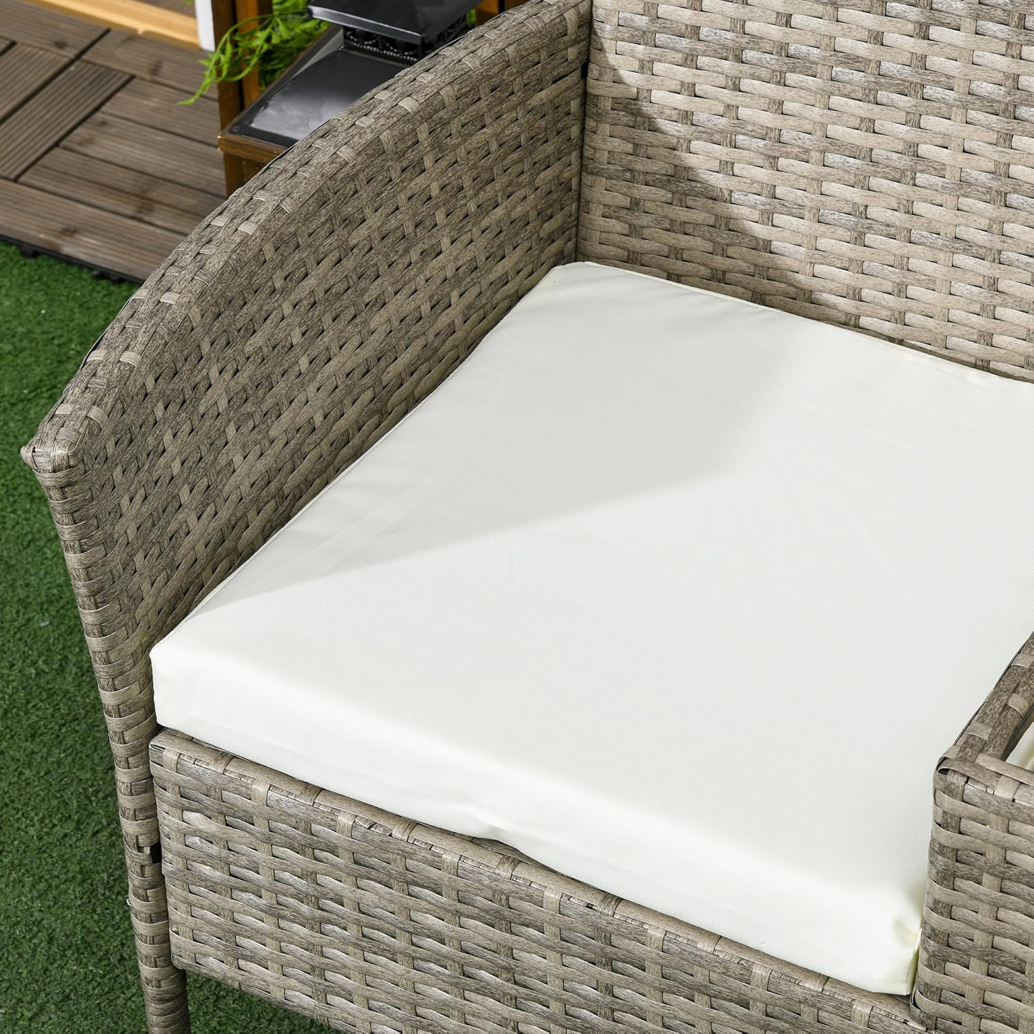 2 Seater Rattan Garden Bench with Glass Table Patio Love Seat Grey