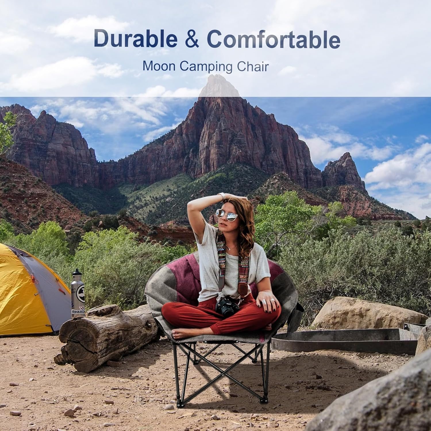Moon Camping Chair Round Folding Cooler Purple