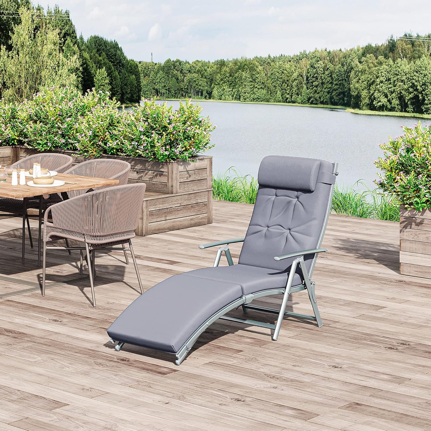 Heavy Duty 7 Level Sun Lounger Folding Recliner Grey