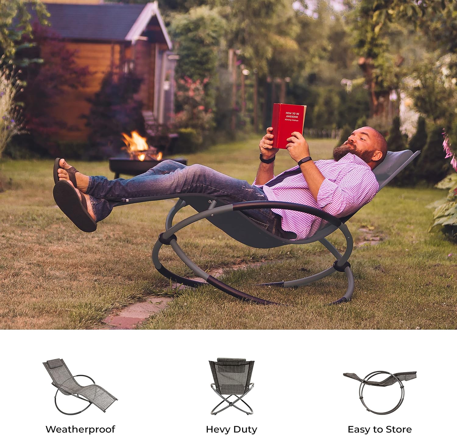 Rocking Moon Chair Zero Gravity Sun Lounger Grey