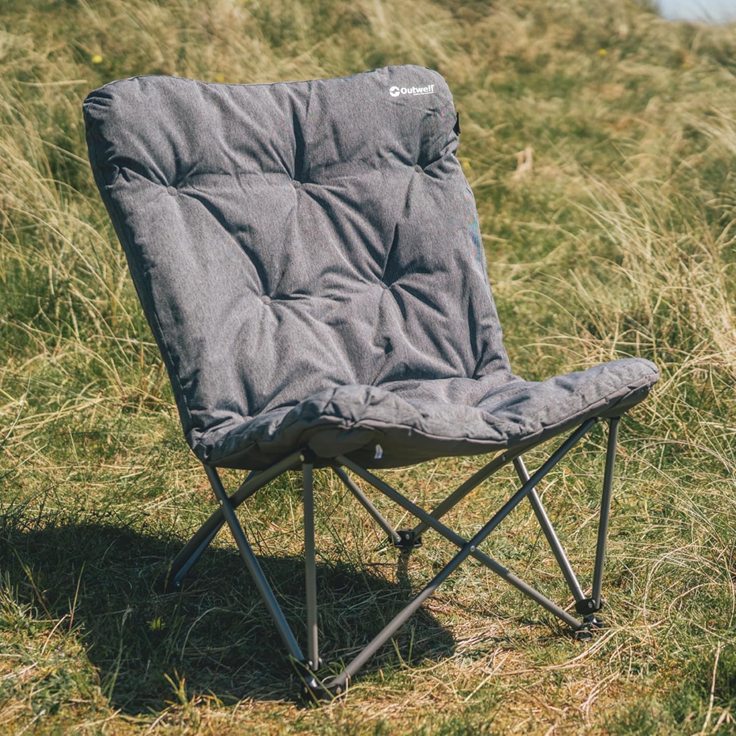 Low Camping Lounge Chair Padded Foldable Yellow