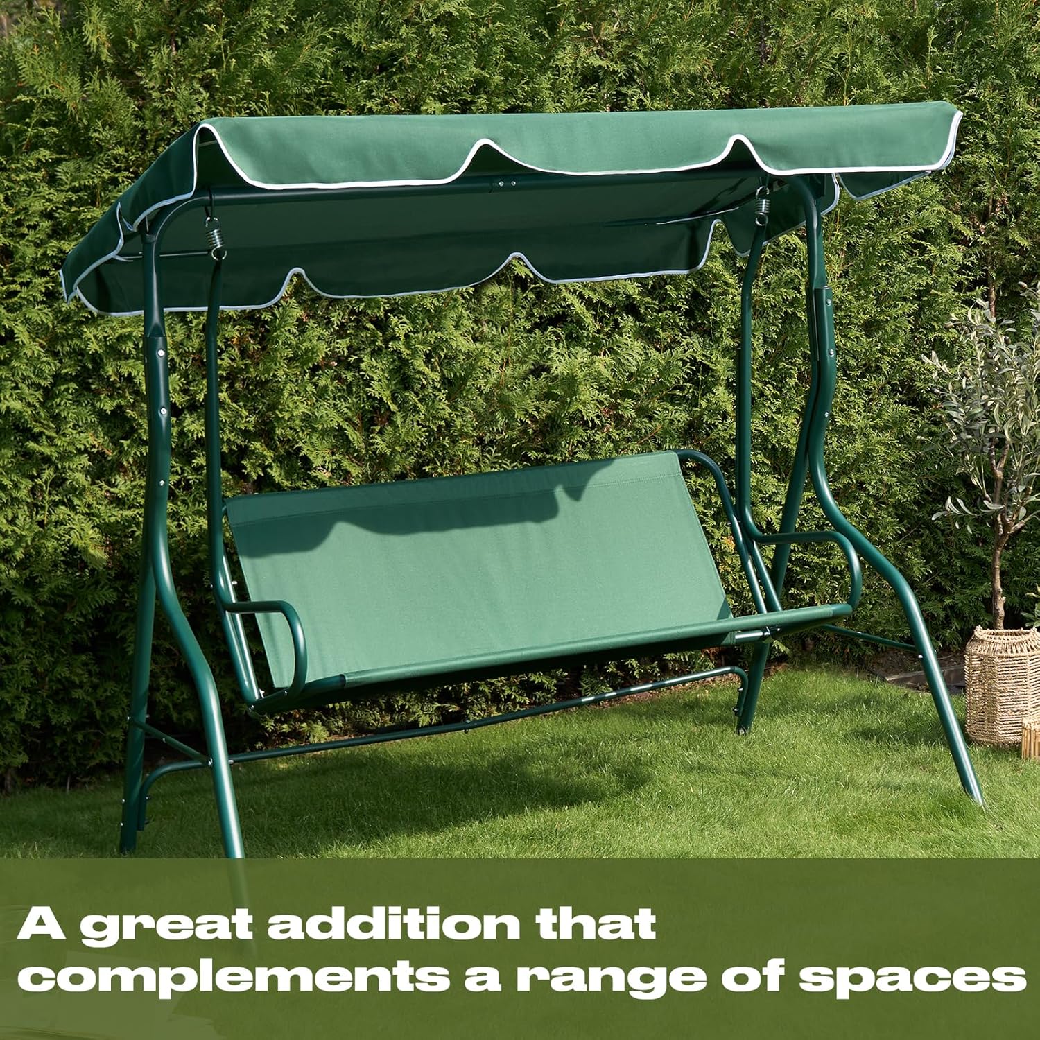 3 Seater Garden Swing Bench with Adjustable Canopy Stripe