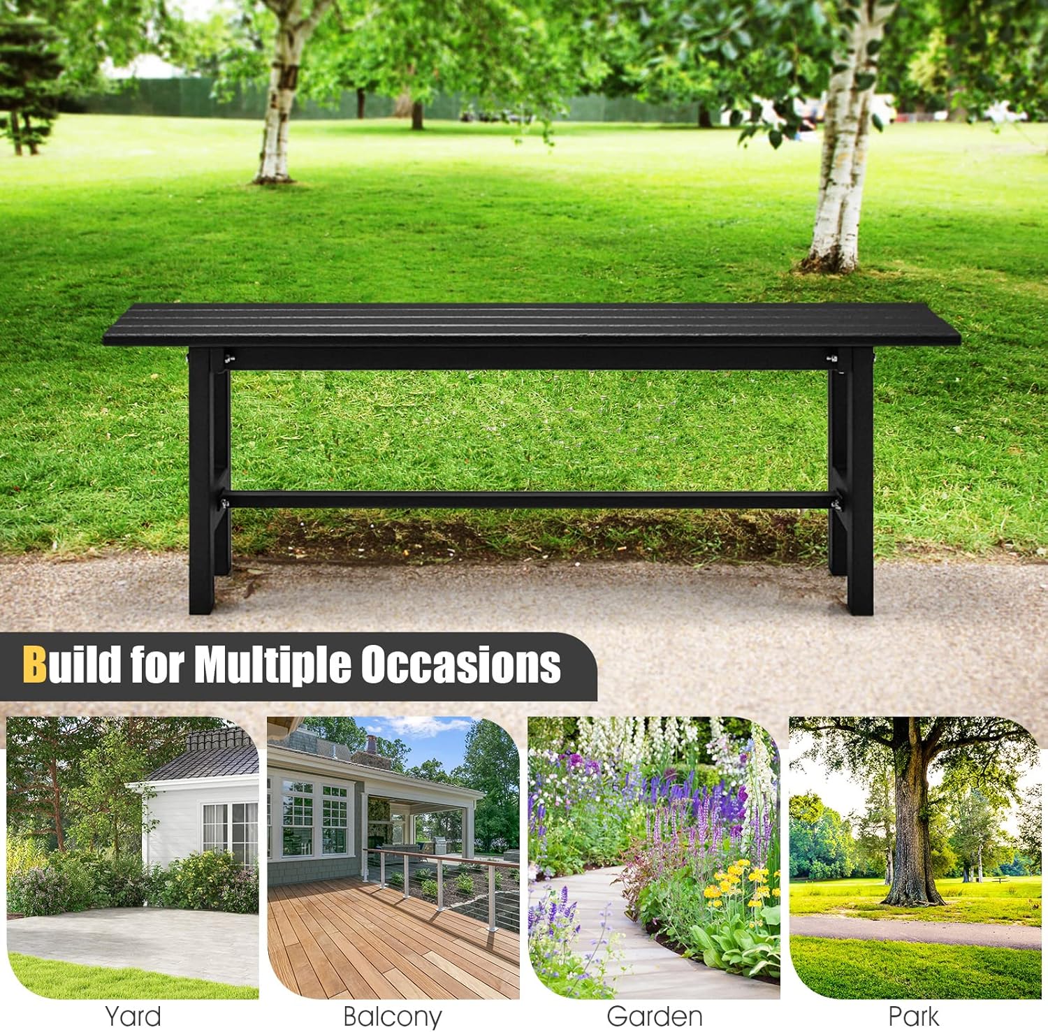 2 Seater HDPE Garden Bench Metal Frame Outdoor Patio Seat