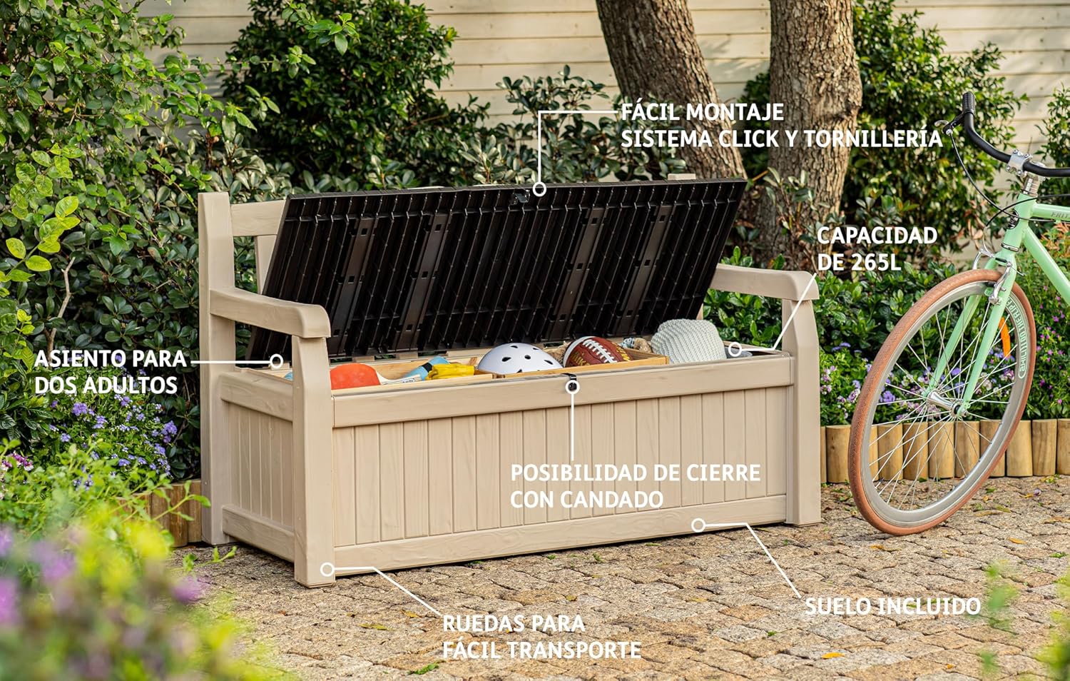 Outdoor Garden Storage Bench 265L Deck Box Seat Lockable Weatherproof