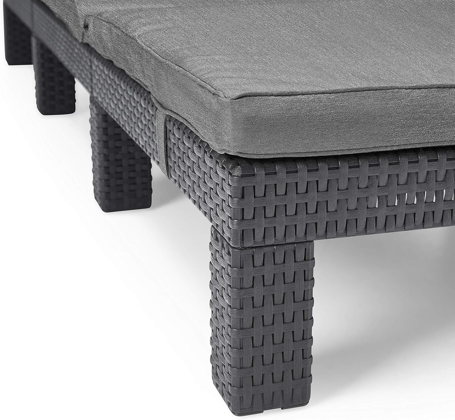 Rattan Effect Sun Lounger Adjustable Headrest Cushion Grey