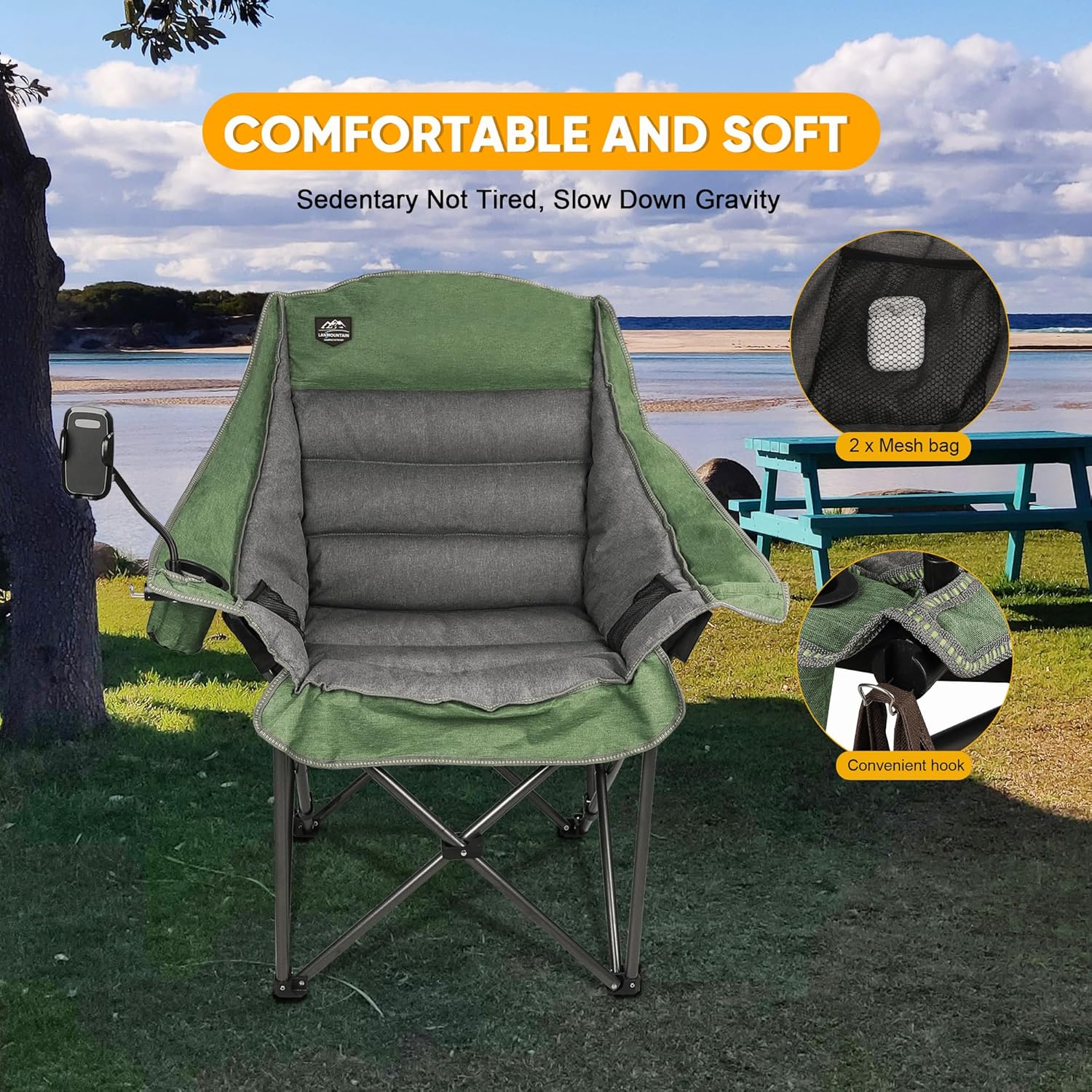 XL Oversized Folding Camping Chair Heavy Duty 400lbs Green