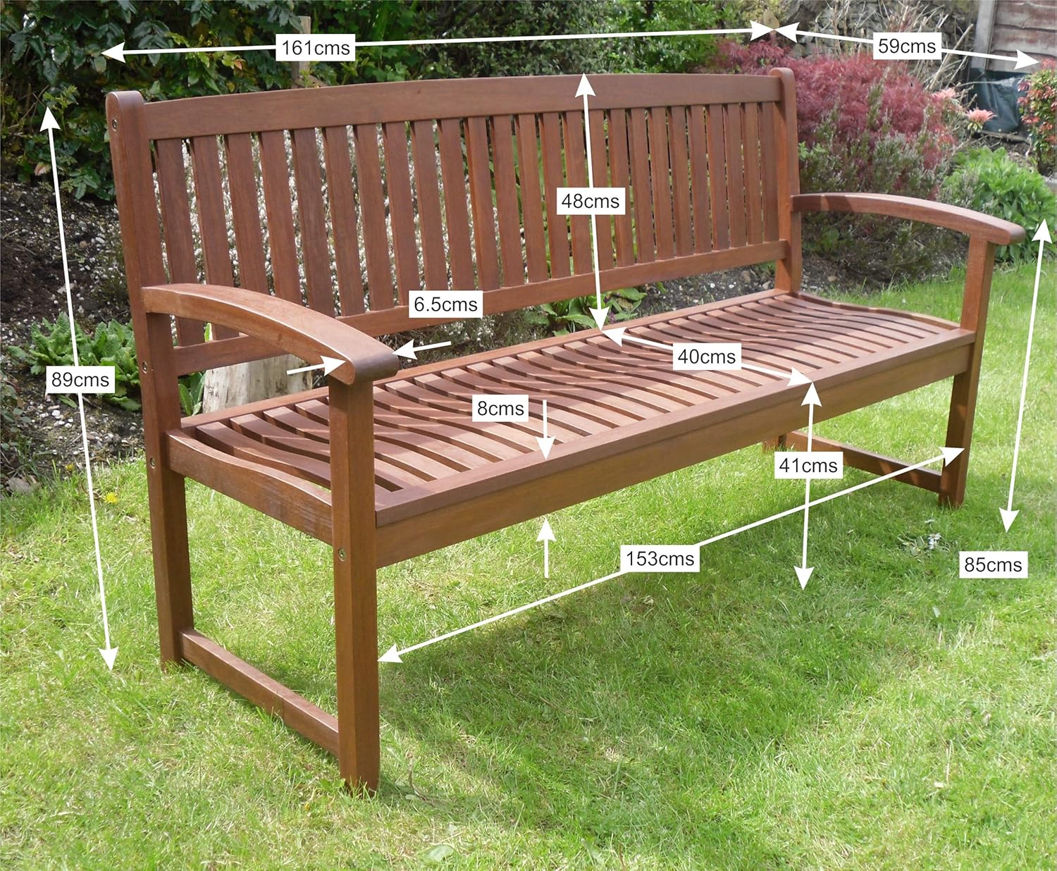 3 Seater Hardwood Garden Bench FSC Wooden Patio Outdoor Seat