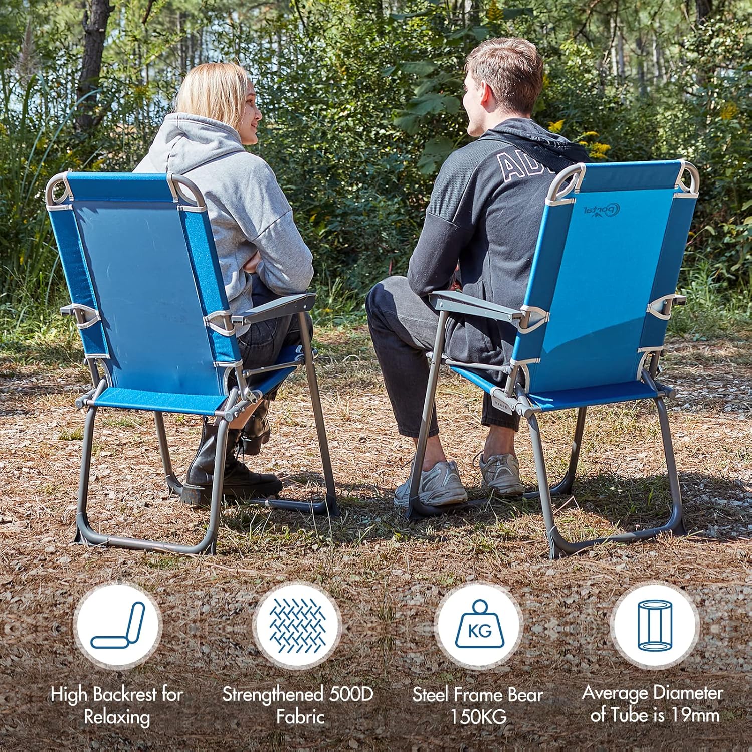 Portable Folding Camping Chair 150kg High Back Blue