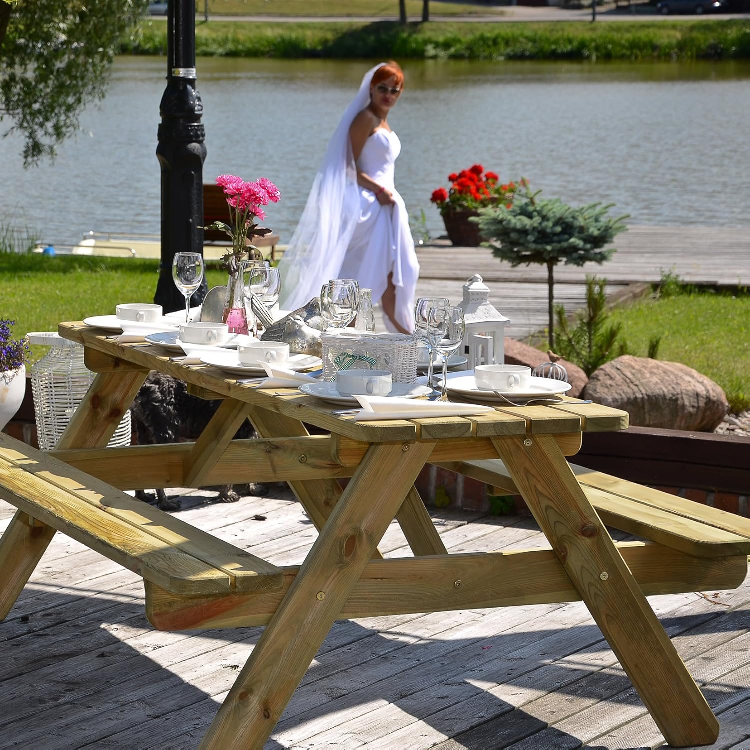 8 Seater Wooden Picnic Table A Frame Garden Bench 180cm