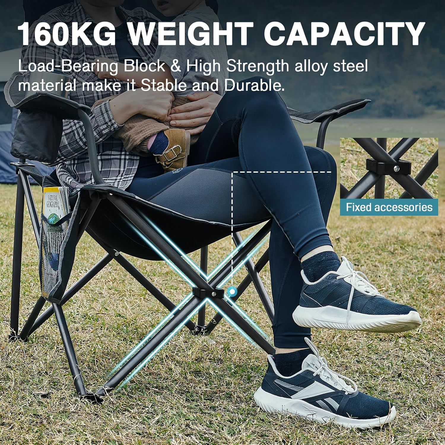Portable Oversized Camping Chair High Back Cup Holder Black