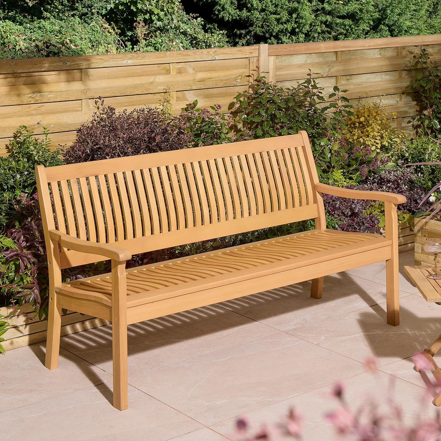 3 Seater Eucalyptus Wood Garden Bench Patio Outdoor Seat 161cm