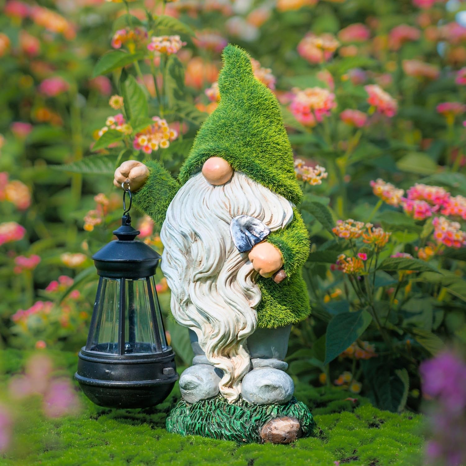 Solar Gonk Garden Ornament LED Lantern Waterproof Resin 30.5cm