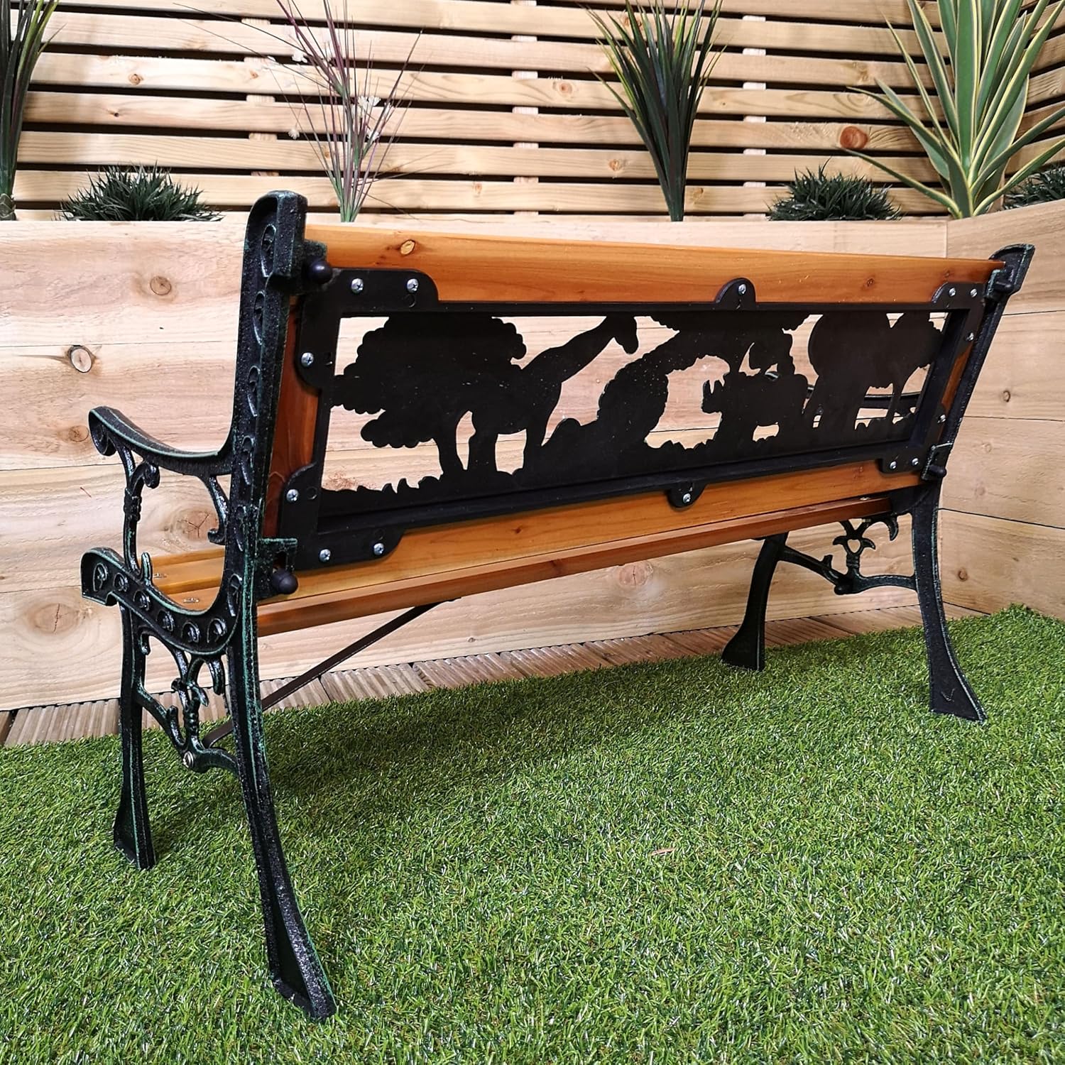 Kids Wooden Garden Bench Animal Design Cast Iron Outdoor Seat