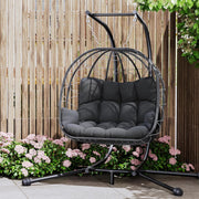 Double Egg Chair with Stand Rattan Swing Seat Grey