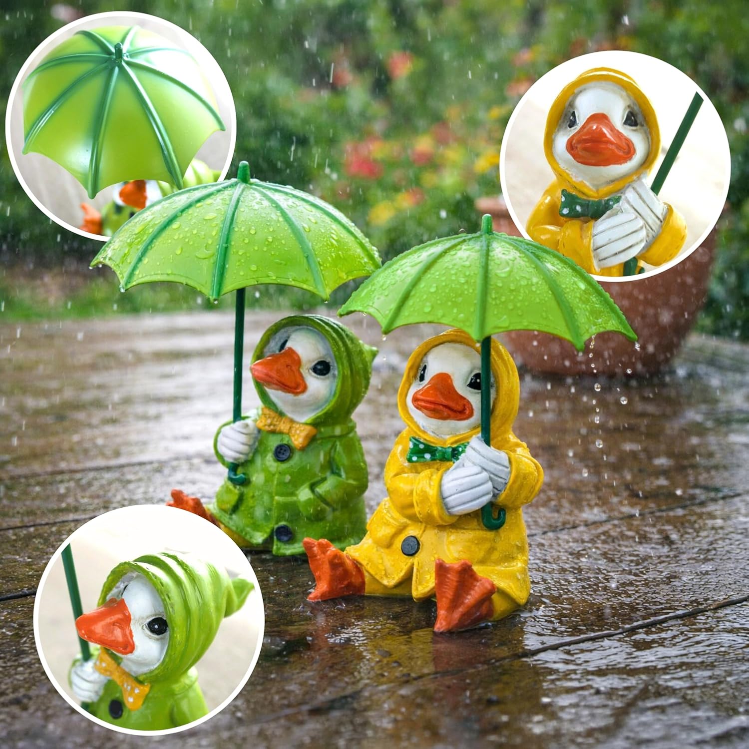 Duck Garden Ornaments Set 2 Resin Sitting Ducks Umbrella Decor
