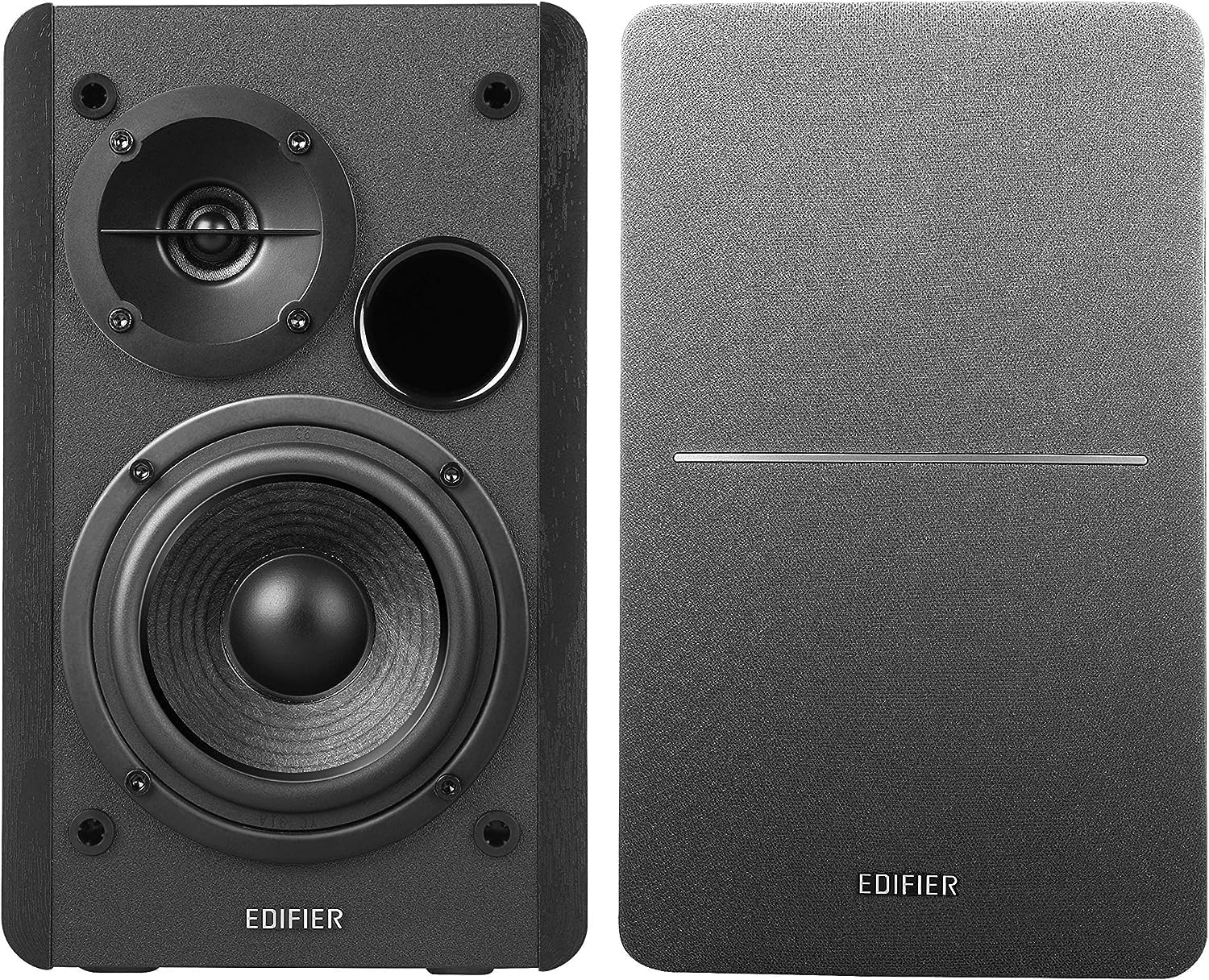 Active Bookshelf Speakers 42W Stereo Dual RCA Remote Wood Cabinet